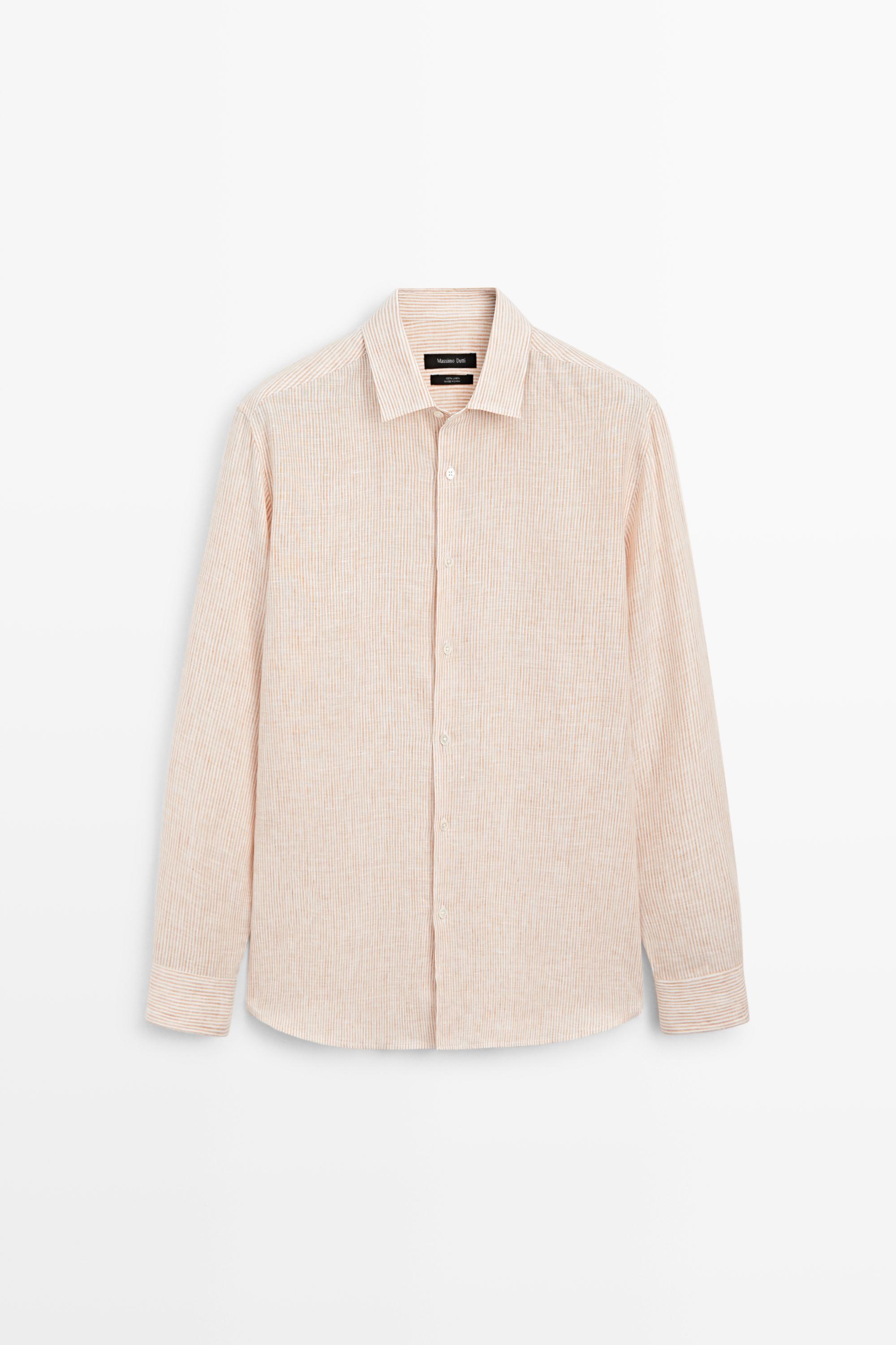 Chemise à rayures regular fit 100 % lin